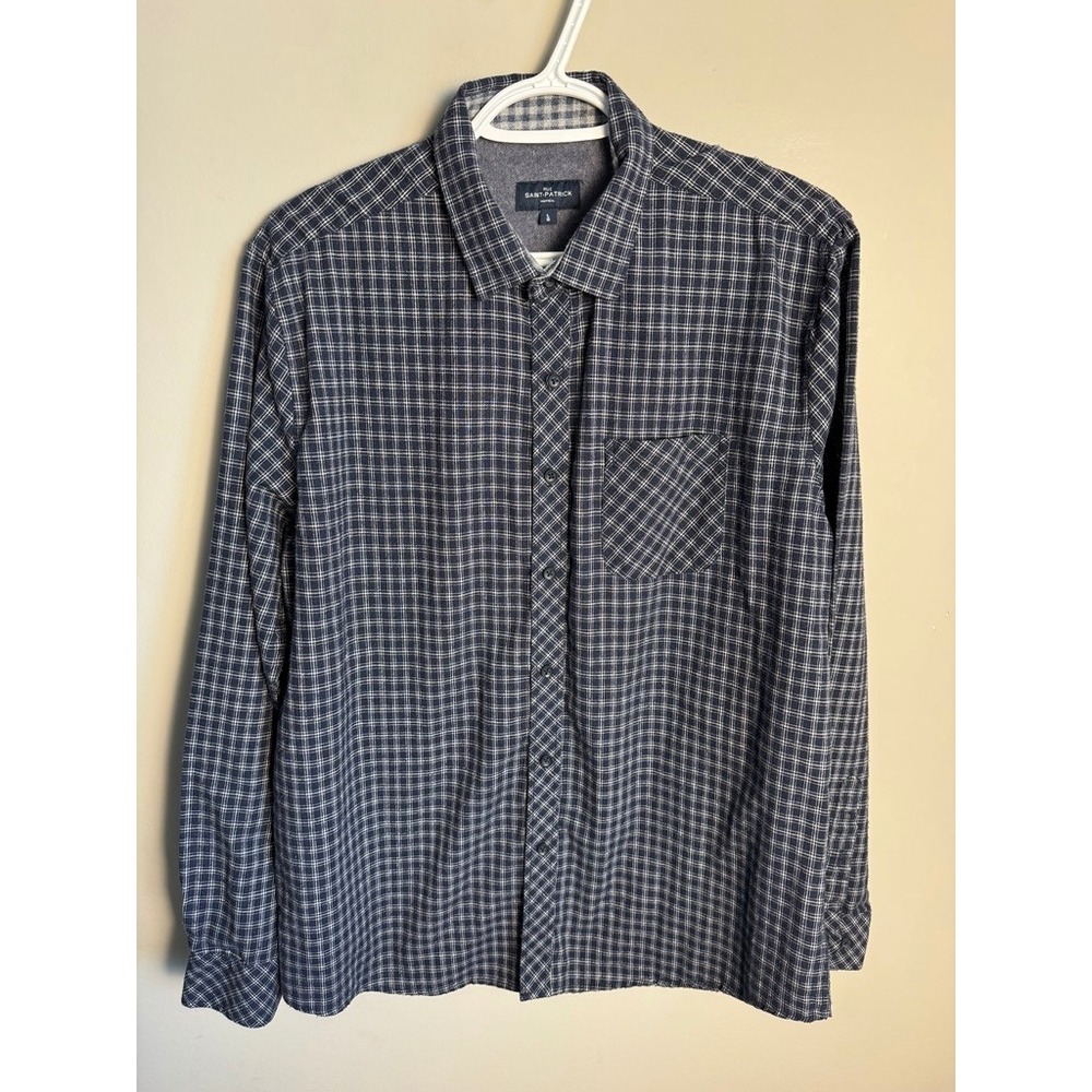 Rue Saint-Patrick Mens Blue Plaid Button Down Shirt L Preppy Casual Classic
